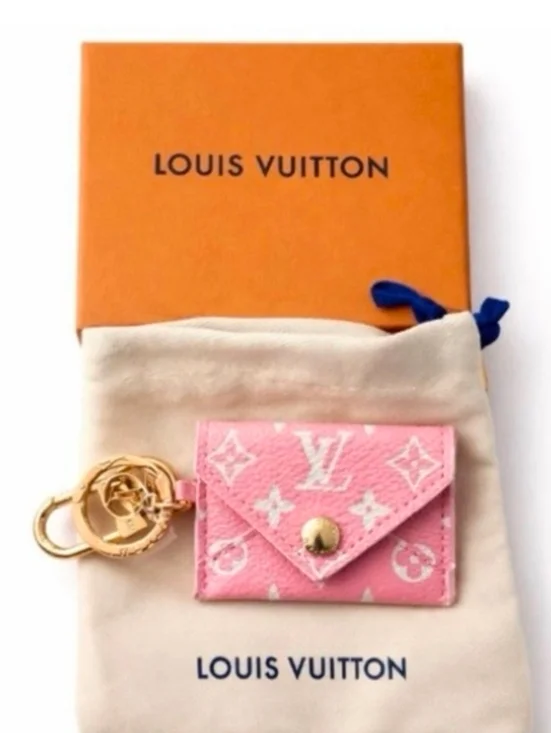 Pink Key/Card Holder Luxury Mini Monogram Logo Full Inclusion W/Box & Dustbag - Picture 2 of 4